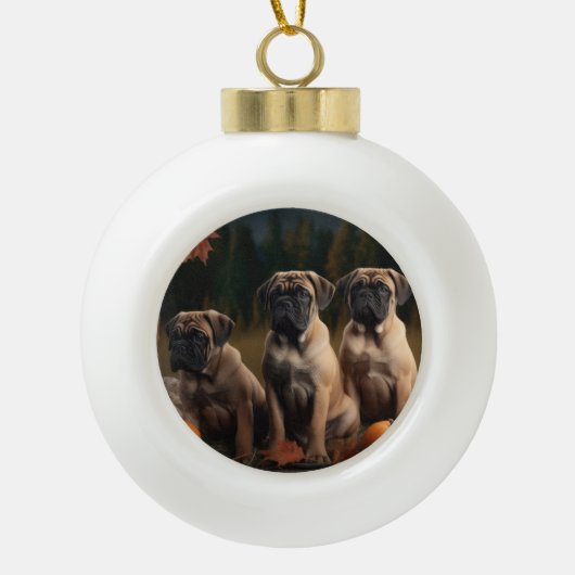 Bullmastiff Puppy Herfst Delight Pompoen Keramische Bal Ornament (Voorkant)