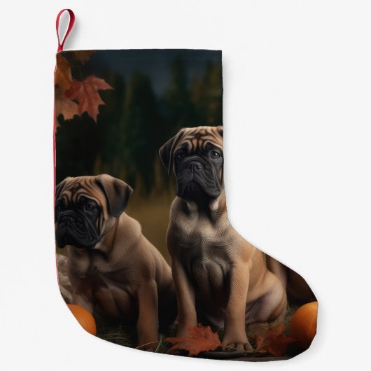 Bullmastiff Puppy Herfst Delight Pompoen Kleine Kerstsok (Voorkant)