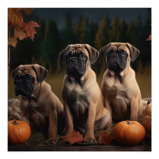Bullmastiff Puppy Herfst Delight Pompoen Perfect Poster (Voorkant)