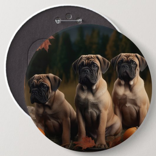 Bullmastiff Puppy Herfst Delight Pompoen Ronde Button 6,0 Cm (Voorkant /achterkant)