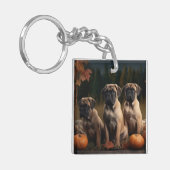 Bullmastiff Puppy Herfst Delight Pompoen Sleutelhanger (Voorkant Links)