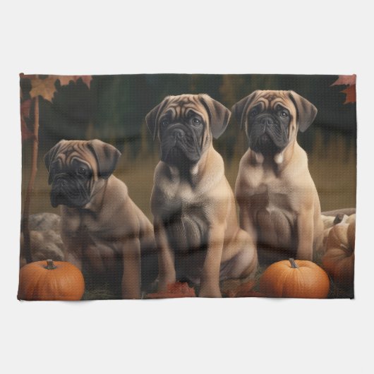 Bullmastiff Puppy Herfst Delight Pompoen Theedoek (Horizontaal)