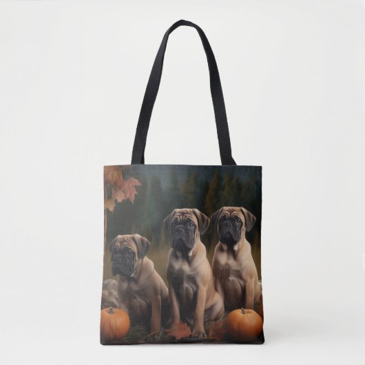 Bullmastiff Puppy Herfst Delight Pompoen Tote Bag (Voorkant)