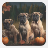 Bullmastiff Puppy Herfst Delight Pompoen Vierkante Sticker (Voorkant)
