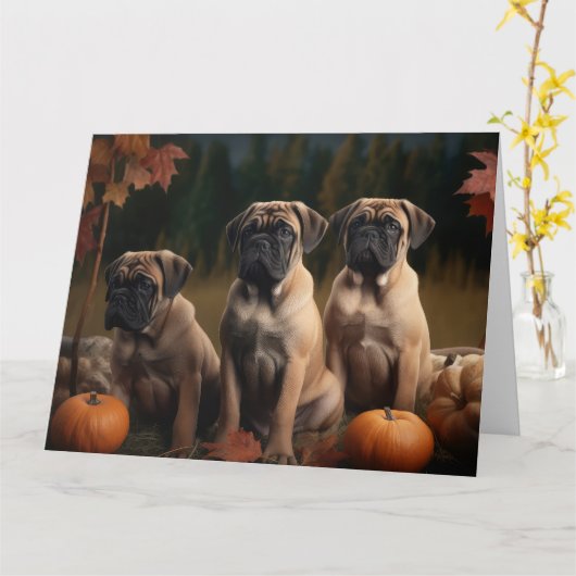 Bullmastiff Puppy Herfstplezier Pompoen Kaart (Gele Bloem)
