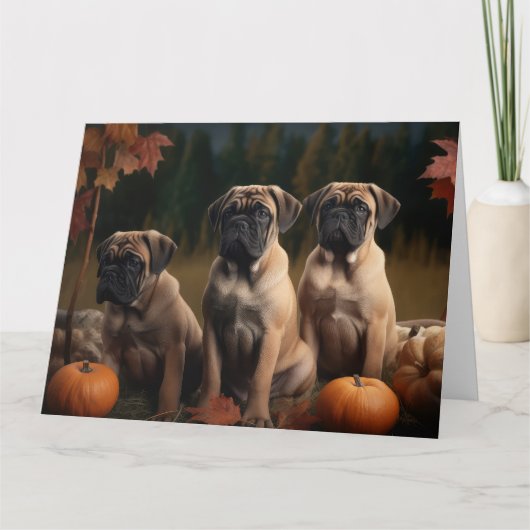 Bullmastiff Puppy Herfstplezier Pompoen Kaart (Voorkant)