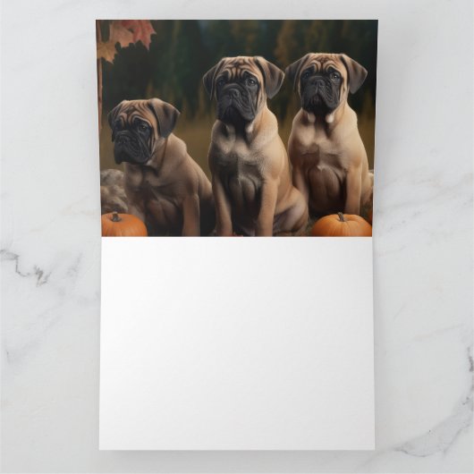 Bullmastiff Puppy Herfstplezier Pompoen Kaart (Binnen)