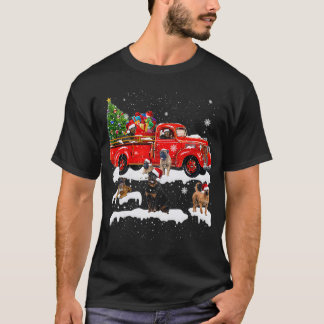 Bullmastiff Riding Red Truck Xmas Merry T-shirt