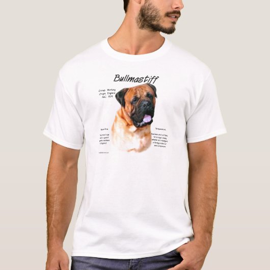 Bullmastiff (rood) het Ontwerp van de Geschiedenis T-shirt (Voorkant)