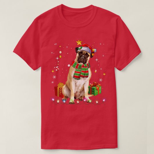 Bullmastiff Santa Funny kerstboom Lights Xmas T-shirt (Design voorkant)