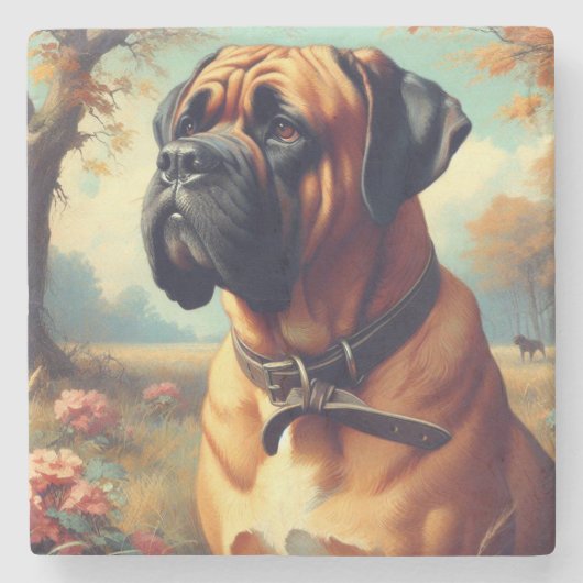  Bullmastiff Schilderij Stenen Onderzetter (Voorkant)