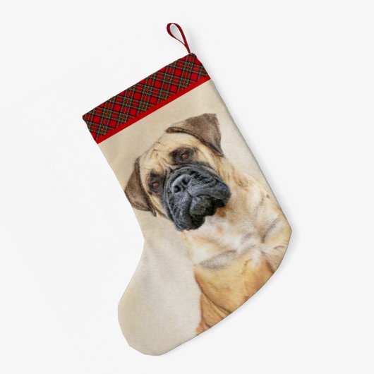 Bullmastiff-schildering - Kute Original Dog Art Kleine Kerstsok (Achterkant (Hangend))