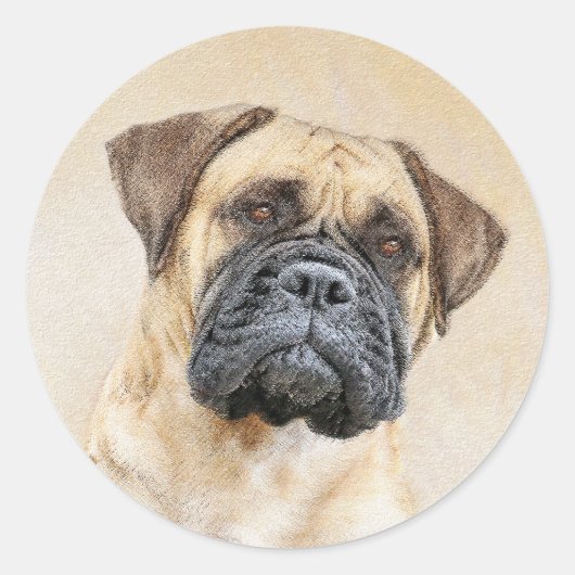 Bullmastiff-schildering - Kute Original Dog Art Ronde Sticker (Voorkant)