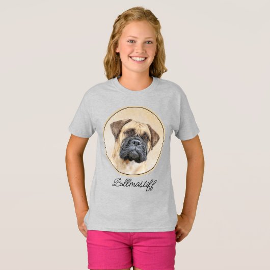 Bullmastiff-schildering - Kute Original Dog Art T- T-shirt (Voorkant volledig)