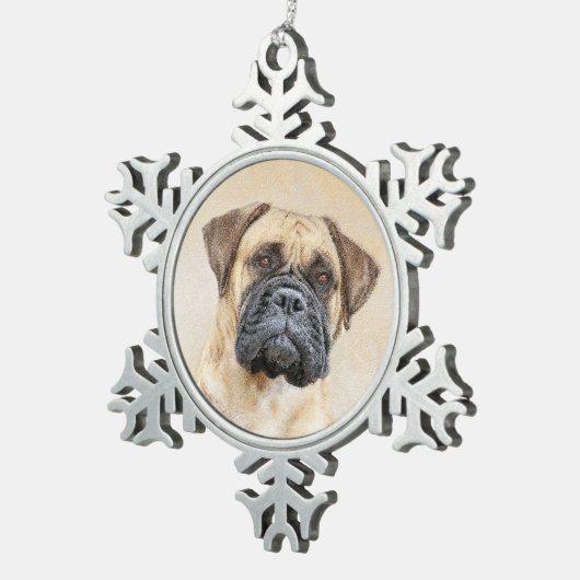 Bullmastiff-schildering - Kute Original Dog Art Tin Sneeuwvlok Ornament (Rechts)