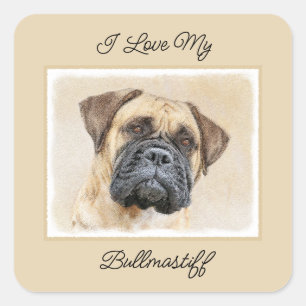 Bullmastiff-schildering - Kute Original Dog Art Vierkante Sticker