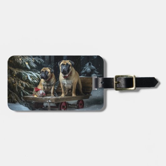 Bullmastiff Sneeuw Slede Kerst Decoratie Bagagelabel (Voorkant horizontaal)