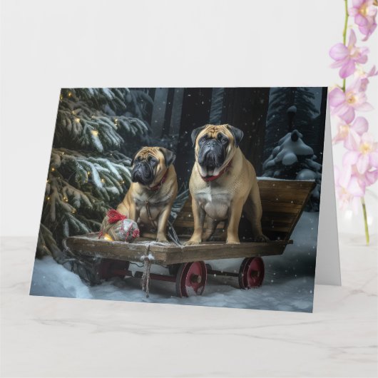 Bullmastiff Sneeuw Slede Kerst Decoratie Kaart (Orchidee)