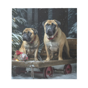 Bullmastiff Sneeuw Slede Kerst Decoratie Notitieblok