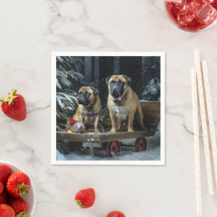 Bullmastiff Sneeuw Slede Kerst Decoratie Servet