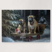 Bullmastiff Sneeuw slee Kerst decoratie  Legpuzzel (Horizontaal)
