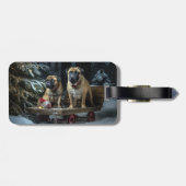 Bullmastiff Snowy Sleigh Kerstdecoratie Bagagelabel (Achterkant horizontaal)