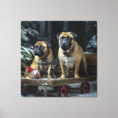 Bullmastiff Snowy Sleigh Kerstdecoratie Canvas Afdruk (Voorkant)