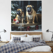 Bullmastiff Snowy Sleigh Kerstdecoratie Canvas Afdruk (Insitu (Slaapkamer))