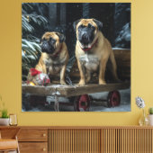Bullmastiff Snowy Sleigh Kerstdecoratie Canvas Afdruk (Insitu (Woonkamer))