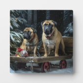 Bullmastiff Snowy Sleigh Kerstdecoratie Fotoplaat (Voorkant)