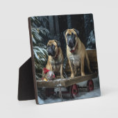 Bullmastiff Snowy Sleigh Kerstdecoratie Fotoplaat (Voorkant)