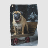 Bullmastiff Snowy Sleigh Kerstdecoratie Golfhanddoek (Voorkant)