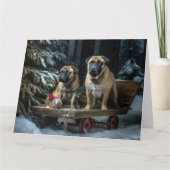 Bullmastiff Snowy Sleigh Kerstdecoratie Kaart (Voorkant)