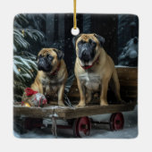 Bullmastiff Snowy Sleigh Kerstdecoratie Keramisch Ornament (Achterkant)