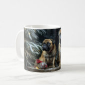 Bullmastiff Snowy Sleigh Kerstdecoratie Koffiemok (Voorkant links)