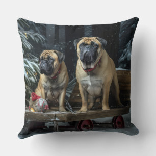 Bullmastiff Snowy Sleigh Kerstdecoratie Kussen