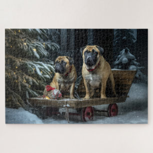 Bullmastiff Snowy Sleigh Kerstdecoratie Legpuzzel
