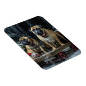 Bullmastiff Snowy Sleigh Kerstdecoratie Magneet (Rechterzijde)
