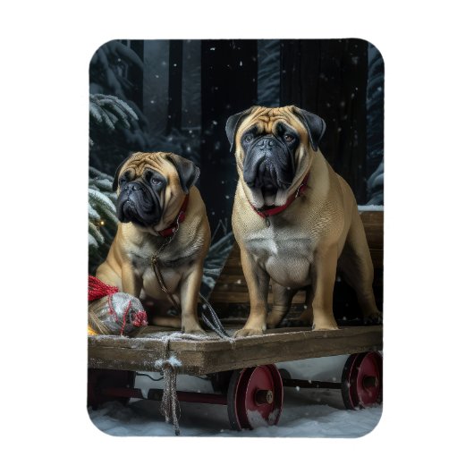 Bullmastiff Snowy Sleigh Kerstdecoratie Magneet (Verticaal)