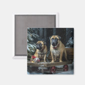 Bullmastiff Snowy Sleigh Kerstdecoratie Magneet (Voorkant / Achterkant)