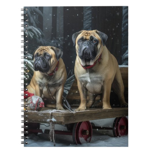 Bullmastiff Snowy Sleigh Kerstdecoratie Notitieboek (Voorkant)