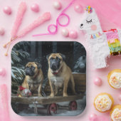 Bullmastiff Snowy Sleigh Kerstdecoratie Papieren Bordje (Feest)