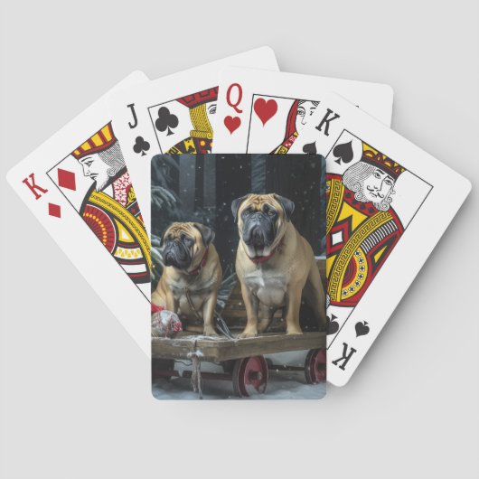 Bullmastiff Snowy Sleigh Kerstdecoratie Pokerkaarten (Achterkant)