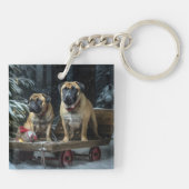 Bullmastiff Snowy Sleigh Kerstdecoratie Sleutelhanger (Achterkant)
