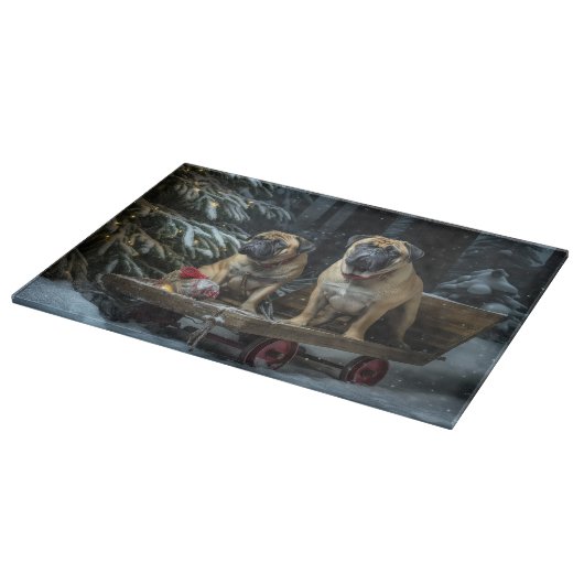 Bullmastiff Snowy Sleigh Kerstdecoratie Snijplank (Hoek)