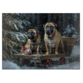 Bullmastiff Snowy Sleigh Kerstdecoratie Snijplank (Voorkant)