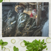 Bullmastiff Snowy Sleigh Kerstdecoratie Theedoek (Gevouwen)