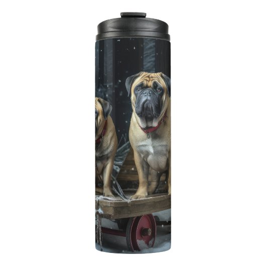 Bullmastiff Snowy Sleigh Kerstdecoratie Thermosbeker (Voorkant)