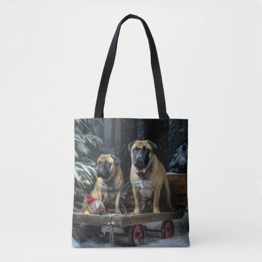 Bullmastiff Snowy Sleigh Kerstdecoratie Tote Bag (Voorkant)