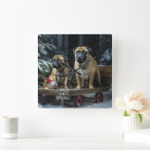 Bullmastiff Snowy Sleigh Kerstdecoratie Vierkante Klok (Huis)